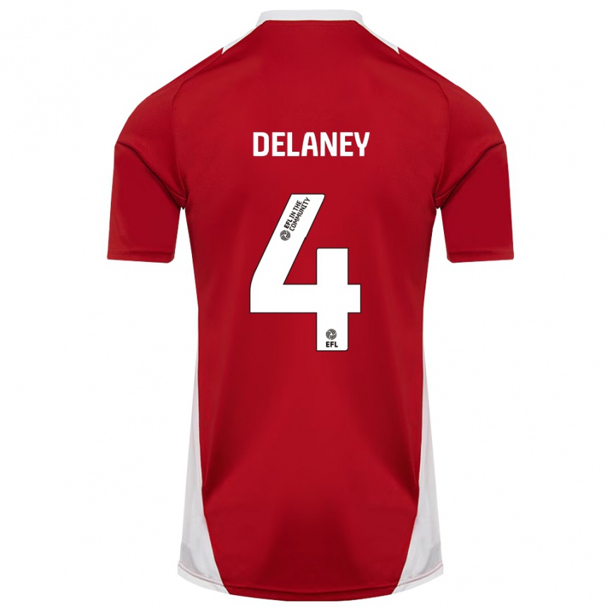 גברים כדורגל Ryan Delaney #4 אדום לבן זהב ג'רזי ביתית 2025/26