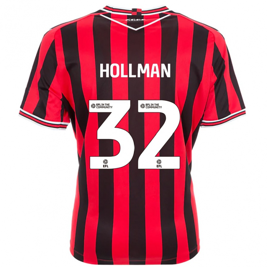 גברים כדורגל ג'ייק הולמן #32 אדום שחור ג'רזי ביתית 2025/26