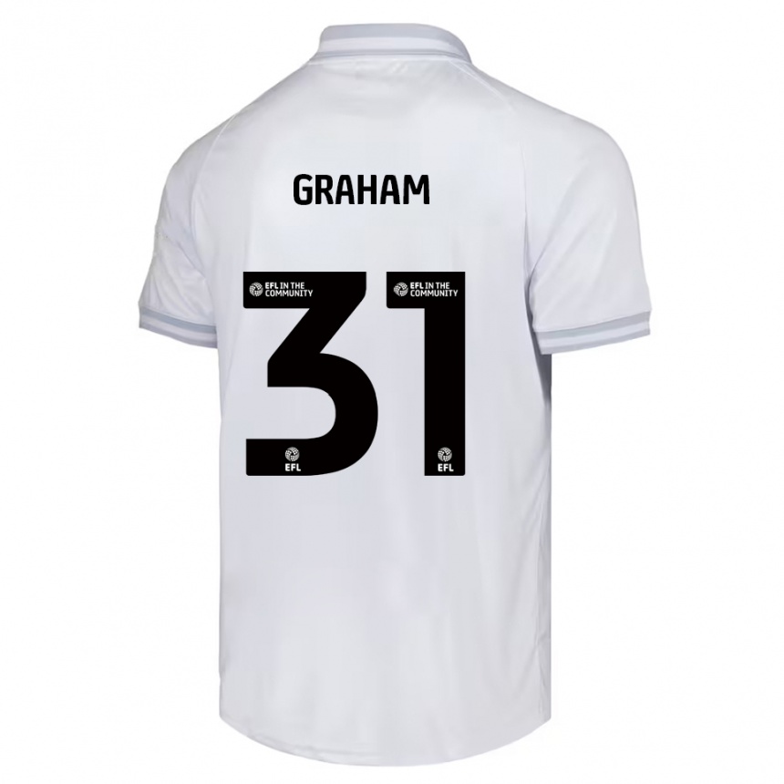 גברים כדורגל Kieran Graham #31 לבן אפור שחור הרחק ג'רזי 2025/26 גברים כדורגל Kieran Graham #31 לבן אפור שחור הרחק ג'רזי 2025/26
