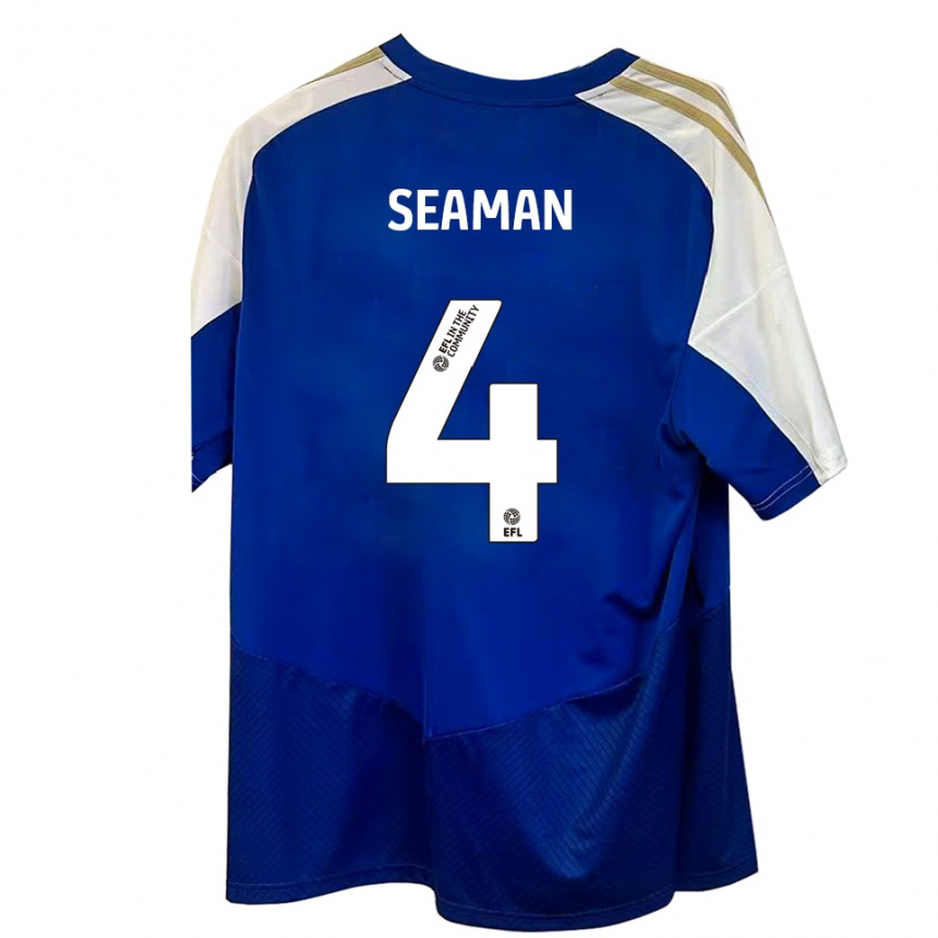 גברים כדורגל Jaydee Seaman #4 כחול לבן זהב הרחק ג'רזי 2025/26