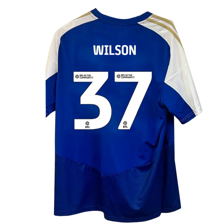 גברים כדורגל Kieran Wilson #37 כחול לבן זהב הרחק ג'רזי 2025/26