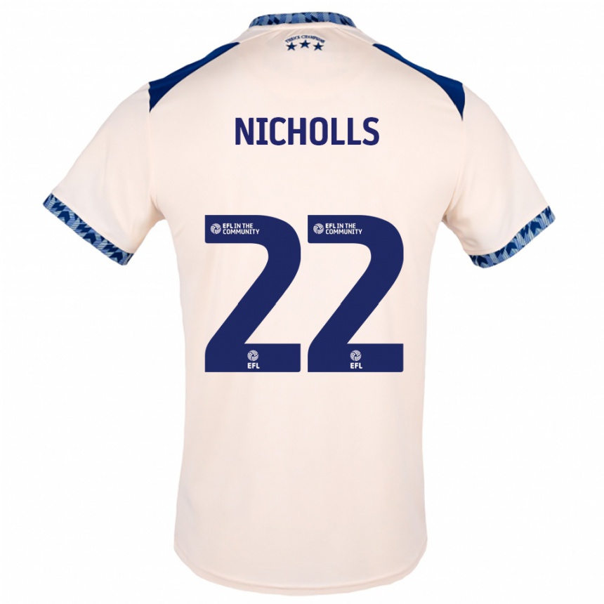 גברים כדורגל לי ניקולס #22 לבן שמנת כחול נייבי הרחק ג'רזי 2025/26