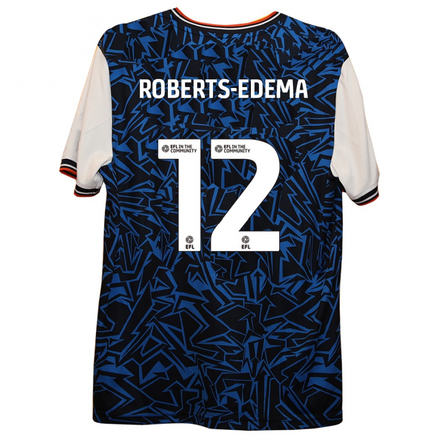 גברים כדורגל Kyron Roberts-Edema #12 כחול שחור לבן הרחק ג'רזי 2025/26