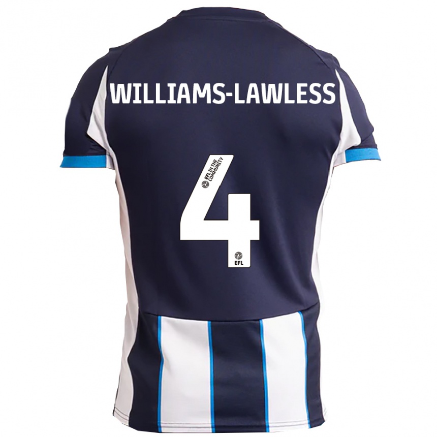 גברים כדורגל John Williams-Lawless #4 לבן כחול נייבי הרחק ג'רזי 2025/26