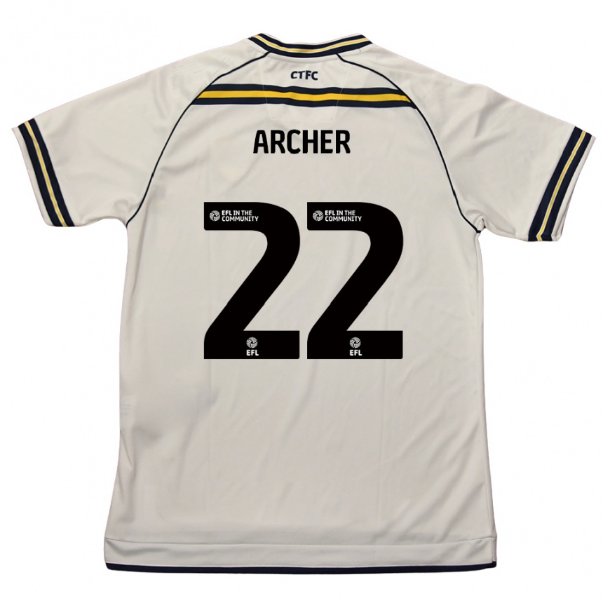 גברים כדורגל אטון ארצ׳ר #22 לבן כחול נייבי הרחק ג'רזי 2025/26