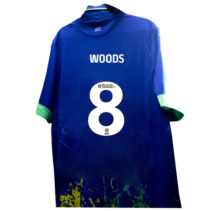 גברים כדורגל Ben Woods #8 כחול צהוב הרחק ג'רזי 2025/26