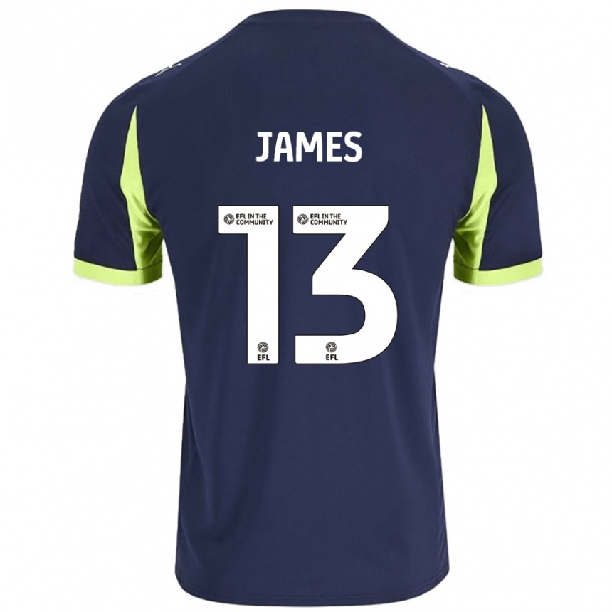 גברים כדורגל Dominic James #13 כחול נייבי ירוק זוהר הרחק ג'רזי 2025/26