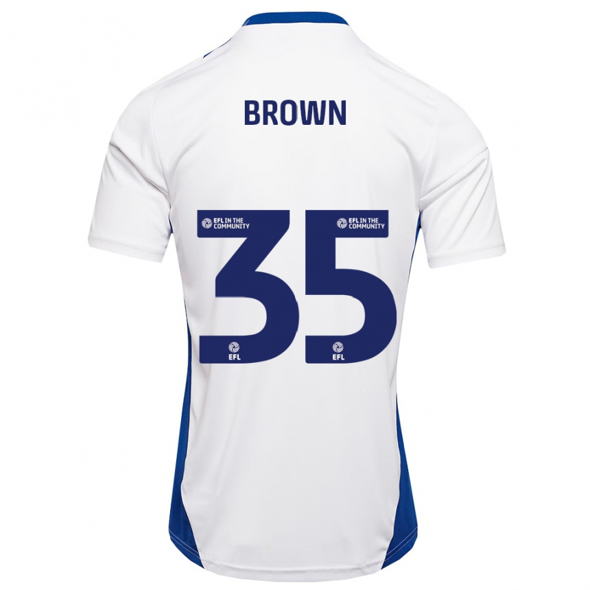 גברים כדורגל Jaxon Brown #35 לבן כחול הרחק ג'רזי 2025/26