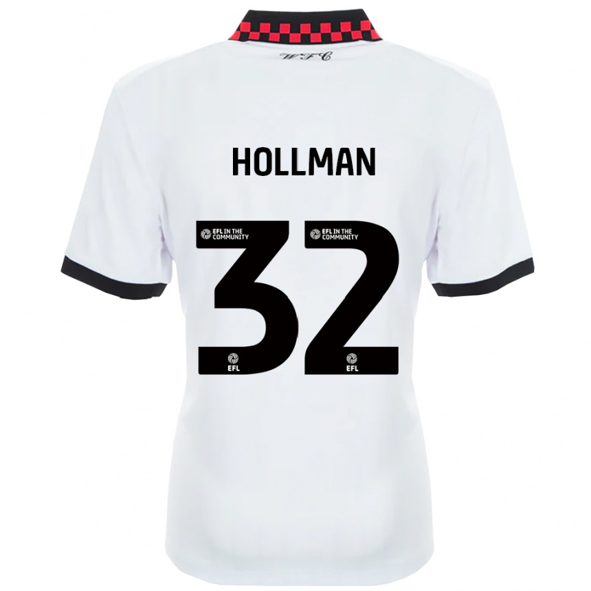גברים כדורגל ג'ייק הולמן #32 לבן שחור הרחק ג'רזי 2025/26