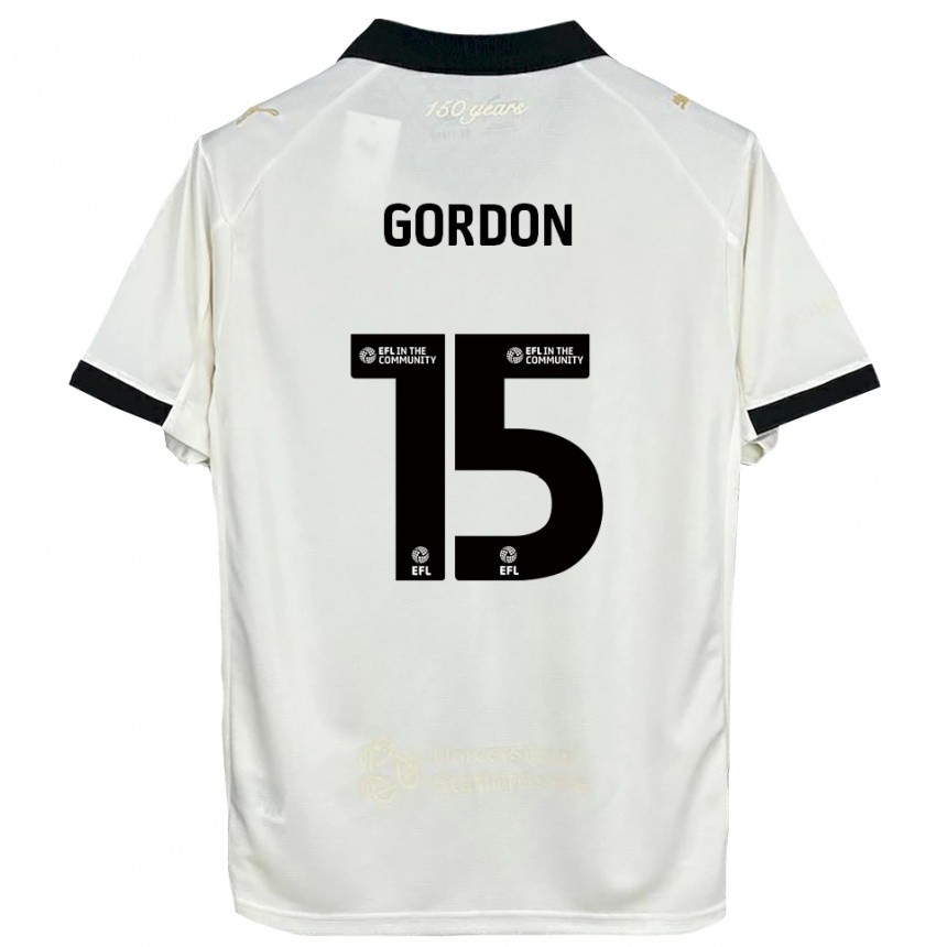 נשים כדורגל ליאם גורדון #15 לבן פנינה שחור ג'רזי ביתית 2025/26