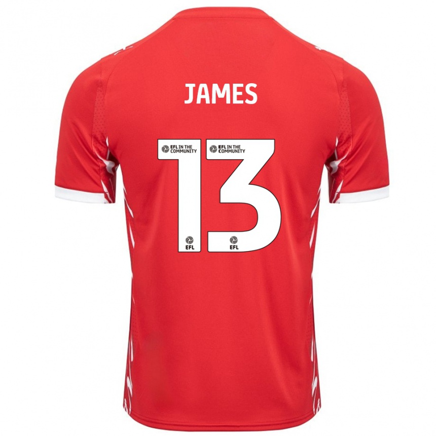 נשים כדורגל Dominic James #13 אדום לבן ג'רזי ביתית 2025/26