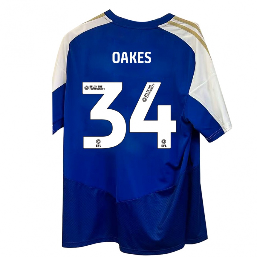 נשים כדורגל Liam Oakes #34 כחול לבן זהב הרחק ג'רזי 2025/26