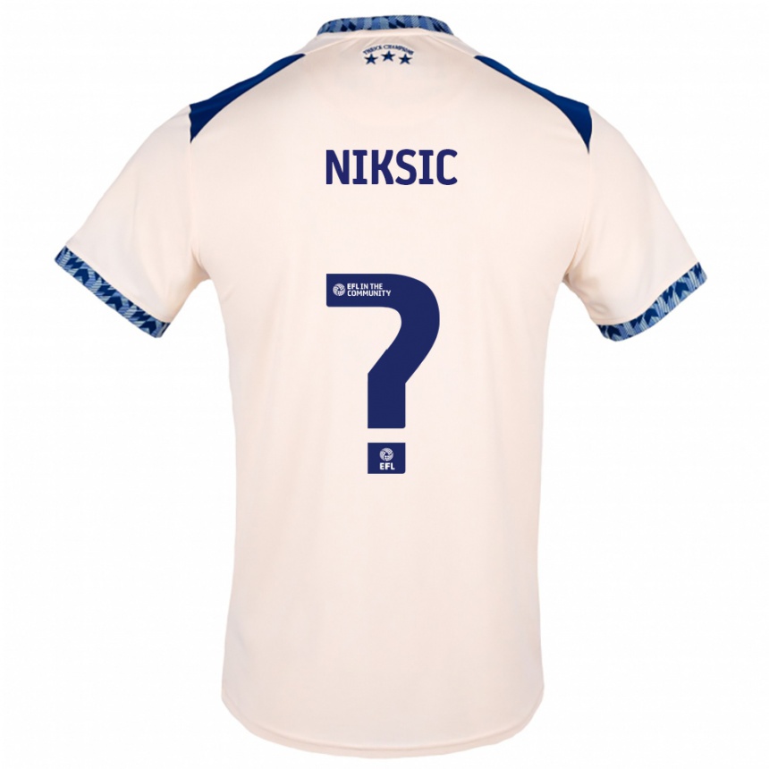 נשים כדורגל Hasan Niksic #0 לבן שמנת כחול נייבי הרחק ג'רזי 2025/26