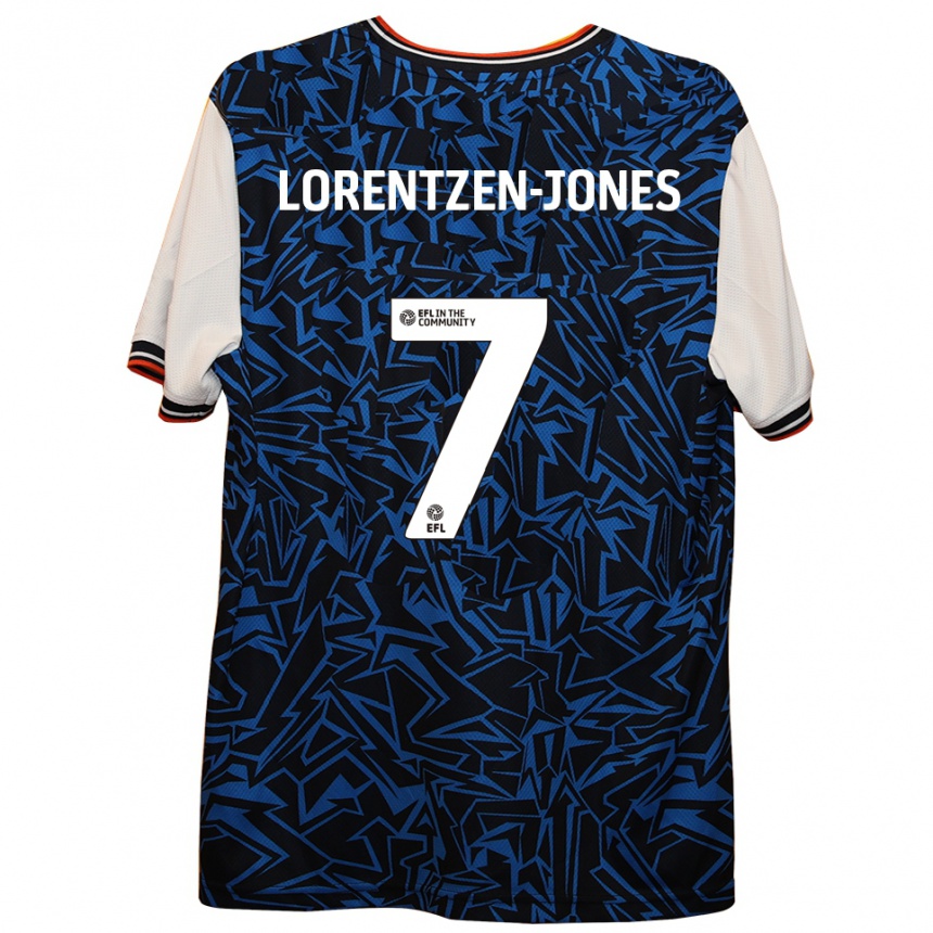 נשים כדורגל Jack Lorentzen-Jones #7 כחול שחור לבן הרחק ג'רזי 2025/26