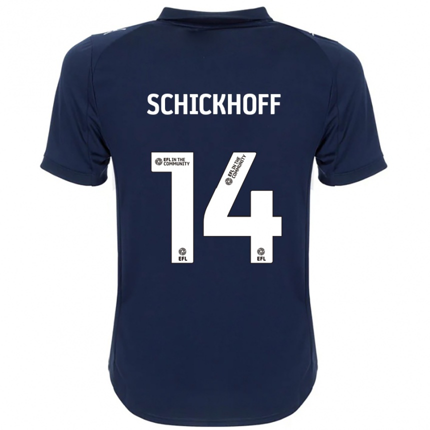 נשים כדורגל Ella Schickhoff #14 כחול נייבי לבן הרחק ג'רזי 2025/26