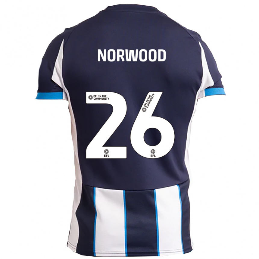 נשים כדורגל אוליבר נורווד #26 לבן כחול נייבי הרחק ג'רזי 2025/26 נשים כדורגל אוליבר נורווד #26 לבן כחול נייבי הרחק ג'רזי 2025/26