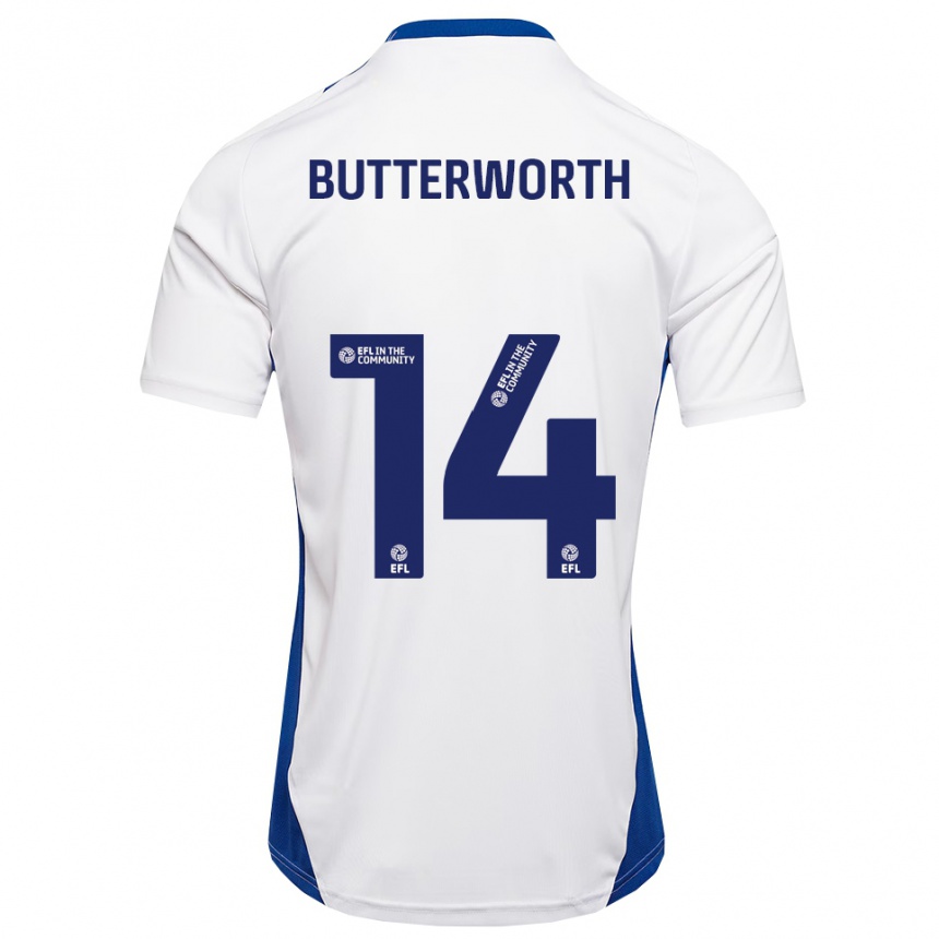 נשים כדורגל Daniel Butterworth #14 לבן כחול הרחק ג'רזי 2025/26