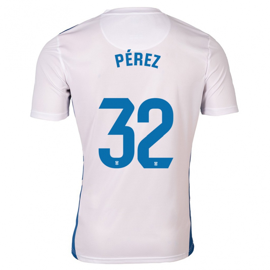 ילדים כדורגל Joel Pérez #32 לבן כחול ג'רזי ביתית 2025/26