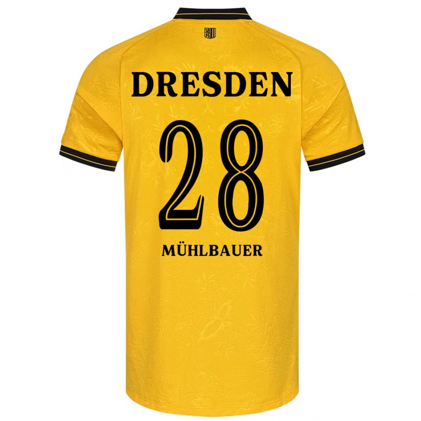 ילדים כדורגל Aron Mühlbauer #28 צהוב שחור ג'רזי ביתית 2025/26