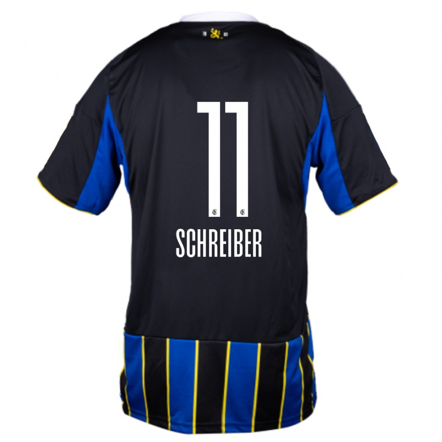 ילדים כדורגל Colin Schreiber #11 כחול שחור צהוב ג'רזי ביתית 2025/26