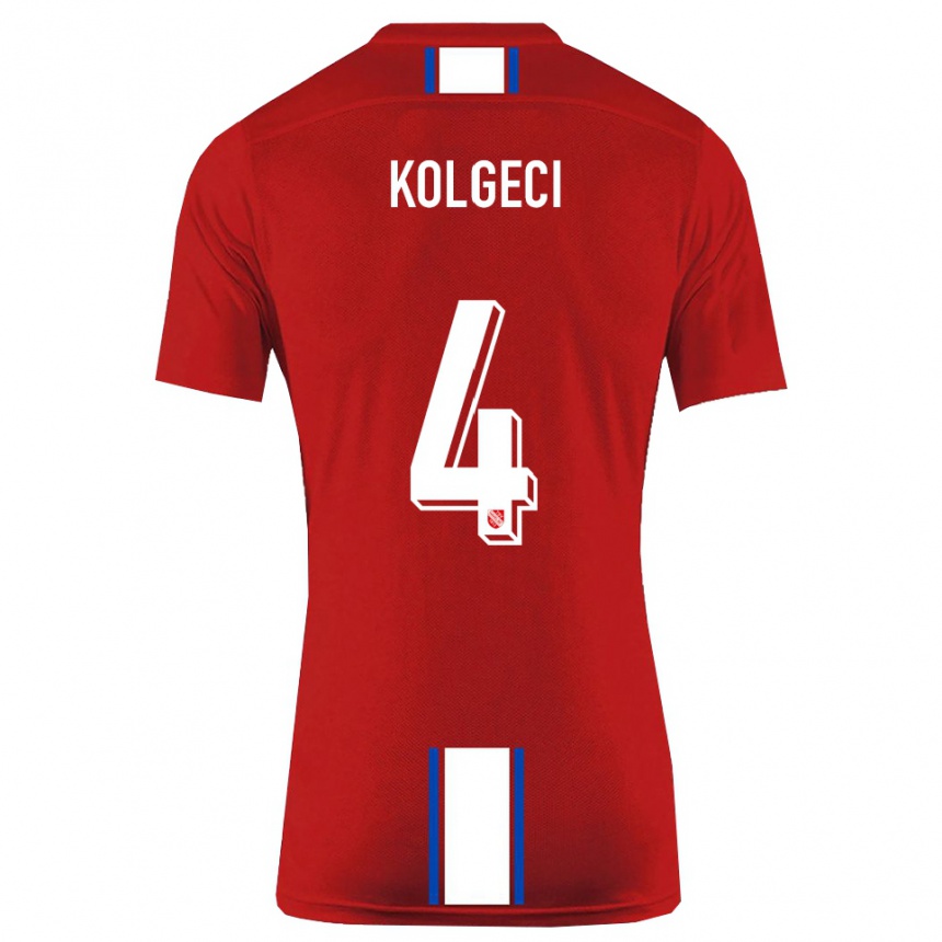 ילדים כדורגל Besfort Kolgeci #4 אדום לבן ג'רזי ביתית 2025/26