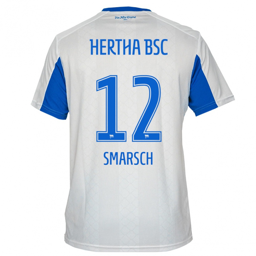 ילדים כדורגל דניס שמרש #12 לבן כחול הרחק ג'רזי 2025/26