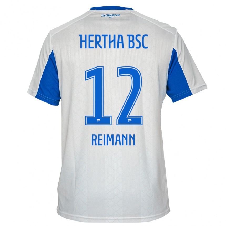 ילדים כדורגל Emma Reimann #12 לבן כחול הרחק ג'רזי 2025/26