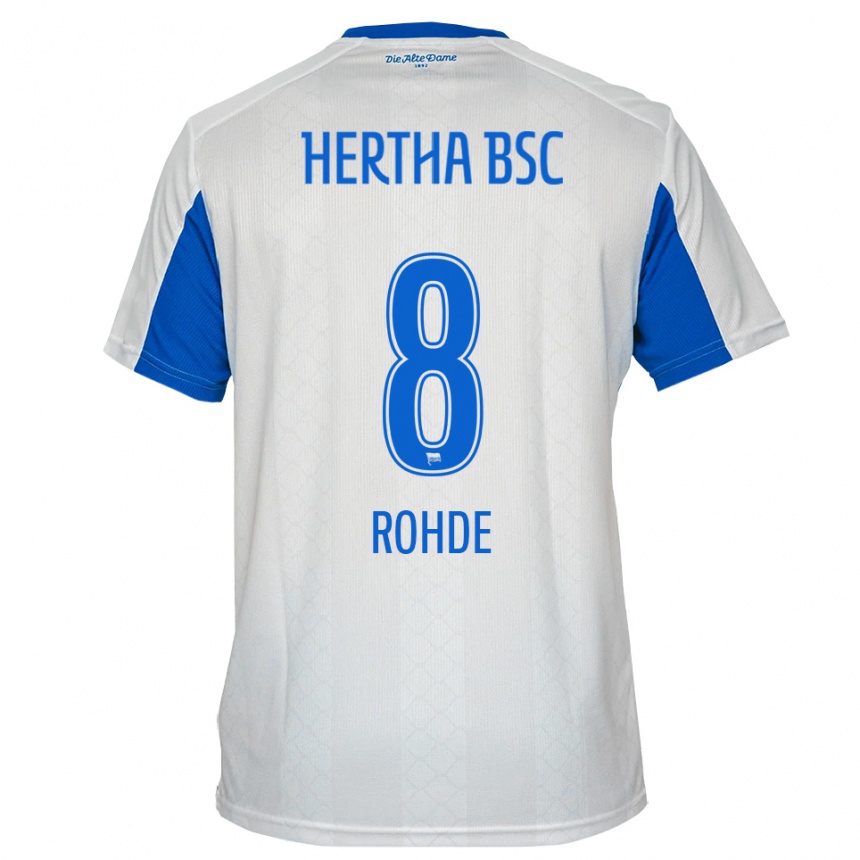 ילדים כדורגל Marleen Rohde #8 לבן כחול הרחק ג'רזי 2025/26