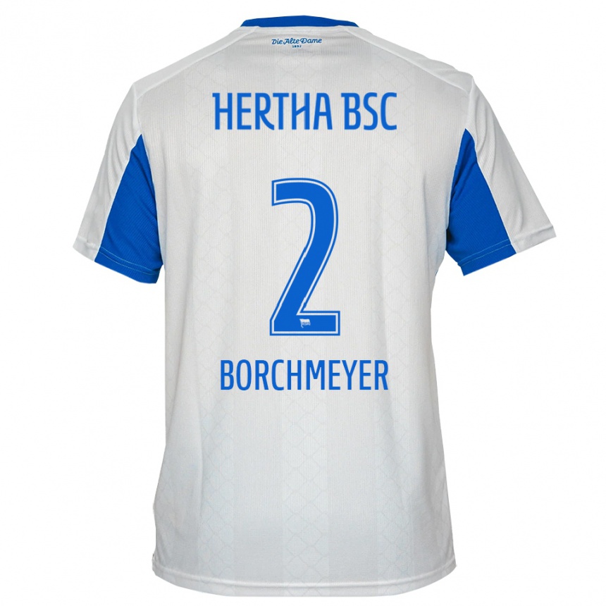 ילדים כדורגל Ronja Borchmeyer #2 לבן כחול הרחק ג'רזי 2025/26