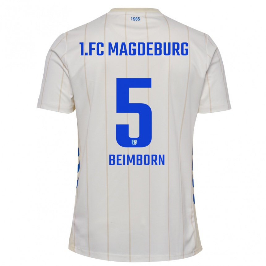 ילדים כדורגל Leander Beimborn #5 לבן כחול הרחק ג'רזי 2025/26