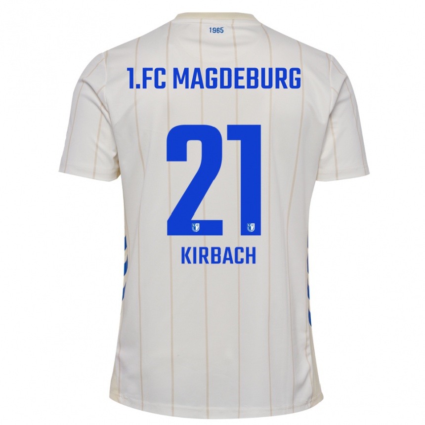 ילדים כדורגל גוסטב קירבאך #21 לבן כחול הרחק ג'רזי 2025/26