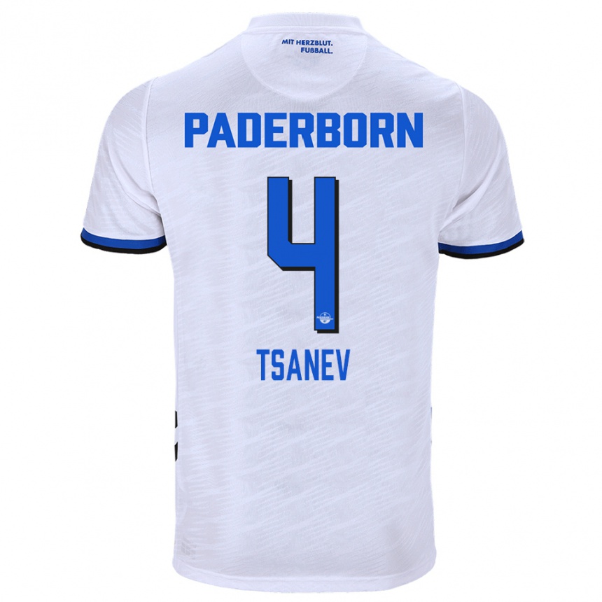 ילדים כדורגל סימאון טסנב #4 לבן כחול הרחק ג'רזי 2025/26