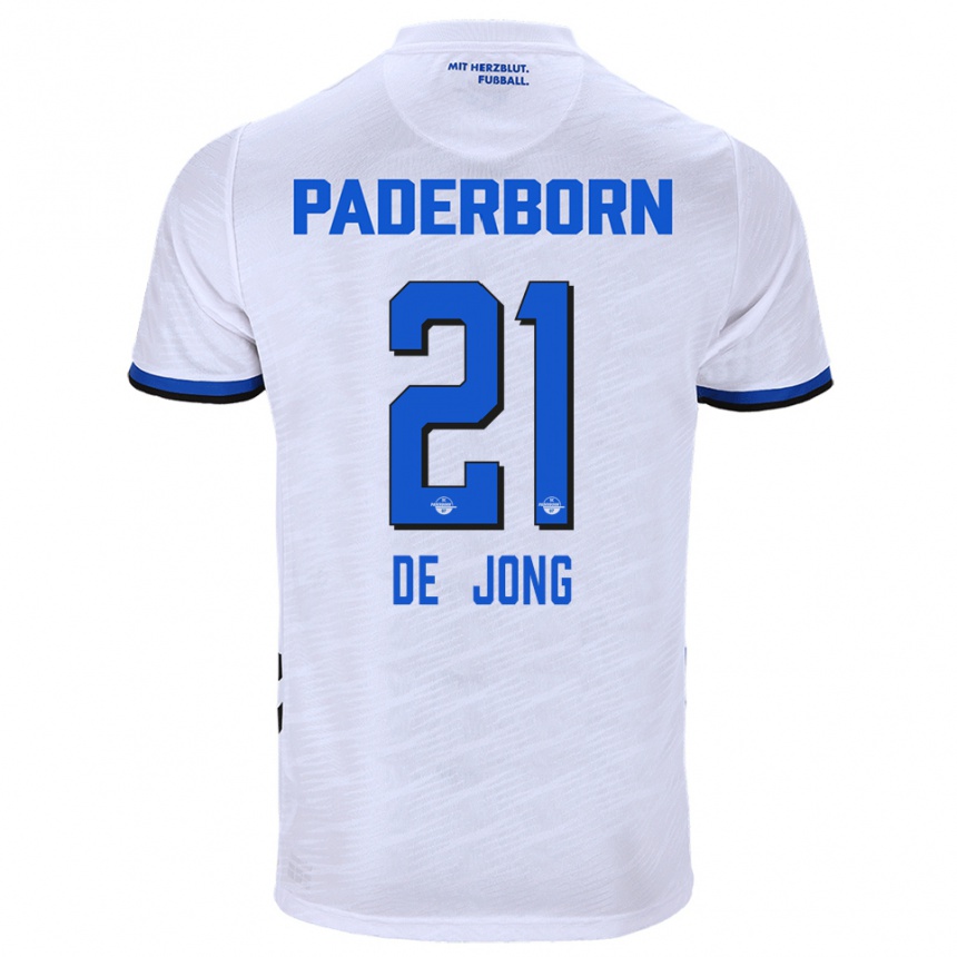 ילדים כדורגל טראוויס הלמוט קספר אנטון די ג׳ונג #21 לבן כחול הרחק ג'רזי 2025/26