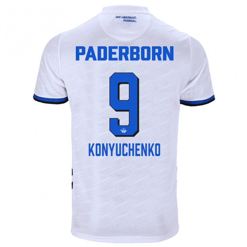 ילדים כדורגל Yehor Konyuchenko #9 לבן כחול הרחק ג'רזי 2025/26