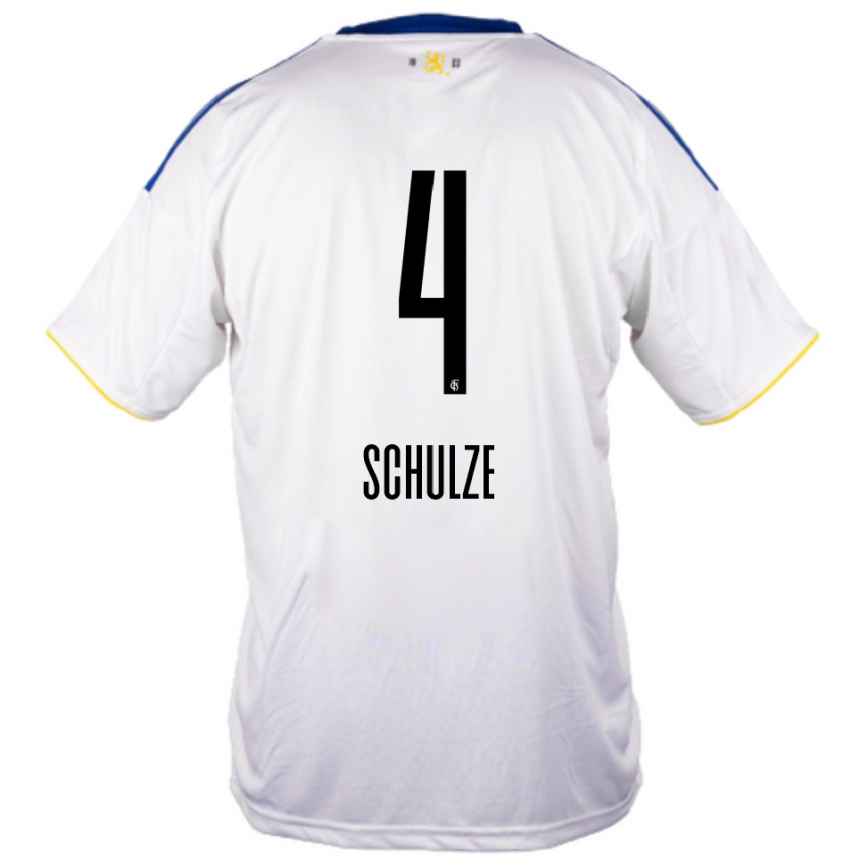 ילדים כדורגל Mateo Schulze #4 לבן כחול צהוב הרחק ג'רזי 2025/26