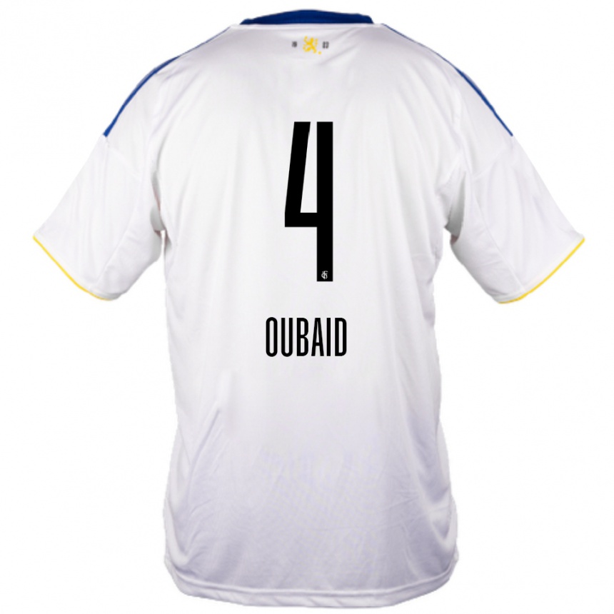 ילדים כדורגל Obeida Oubaid #4 לבן כחול צהוב הרחק ג'רזי 2025/26