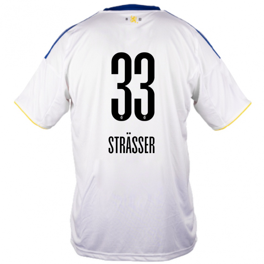 ילדים כדורגל Jannick Strässer #33 לבן כחול צהוב הרחק ג'רזי 2025/26