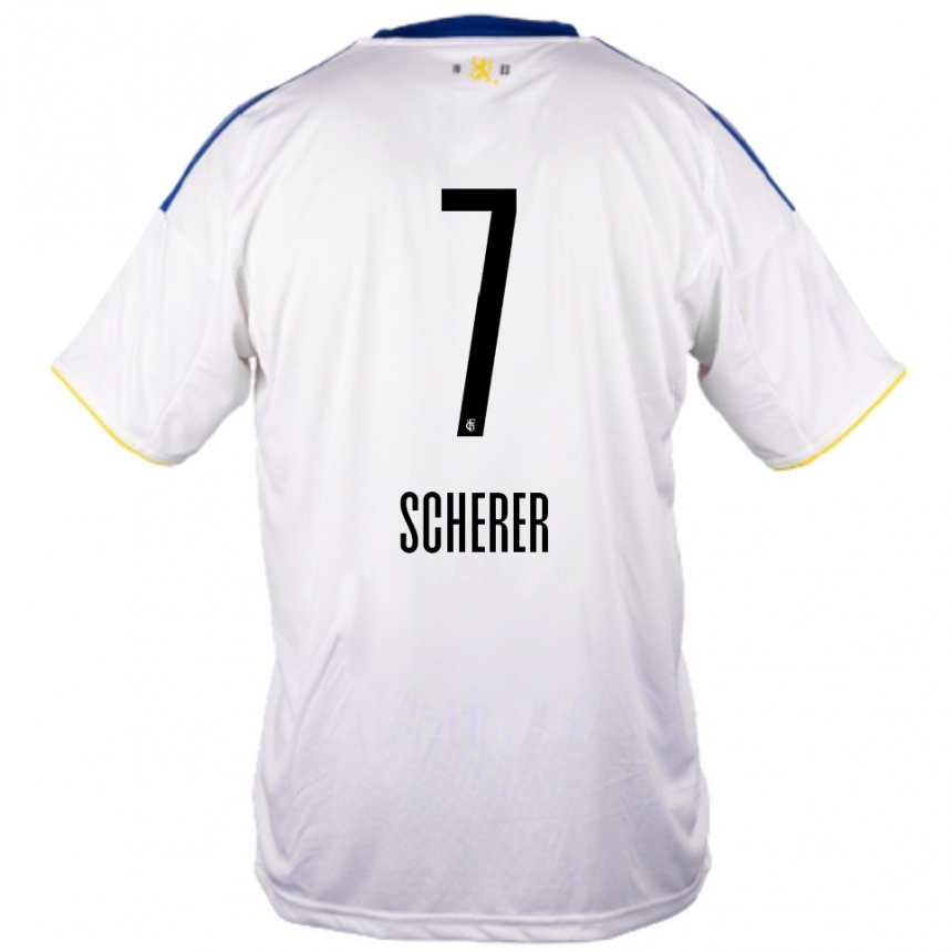 ילדים כדורגל Tim Scherer #7 לבן כחול צהוב הרחק ג'רזי 2025/26