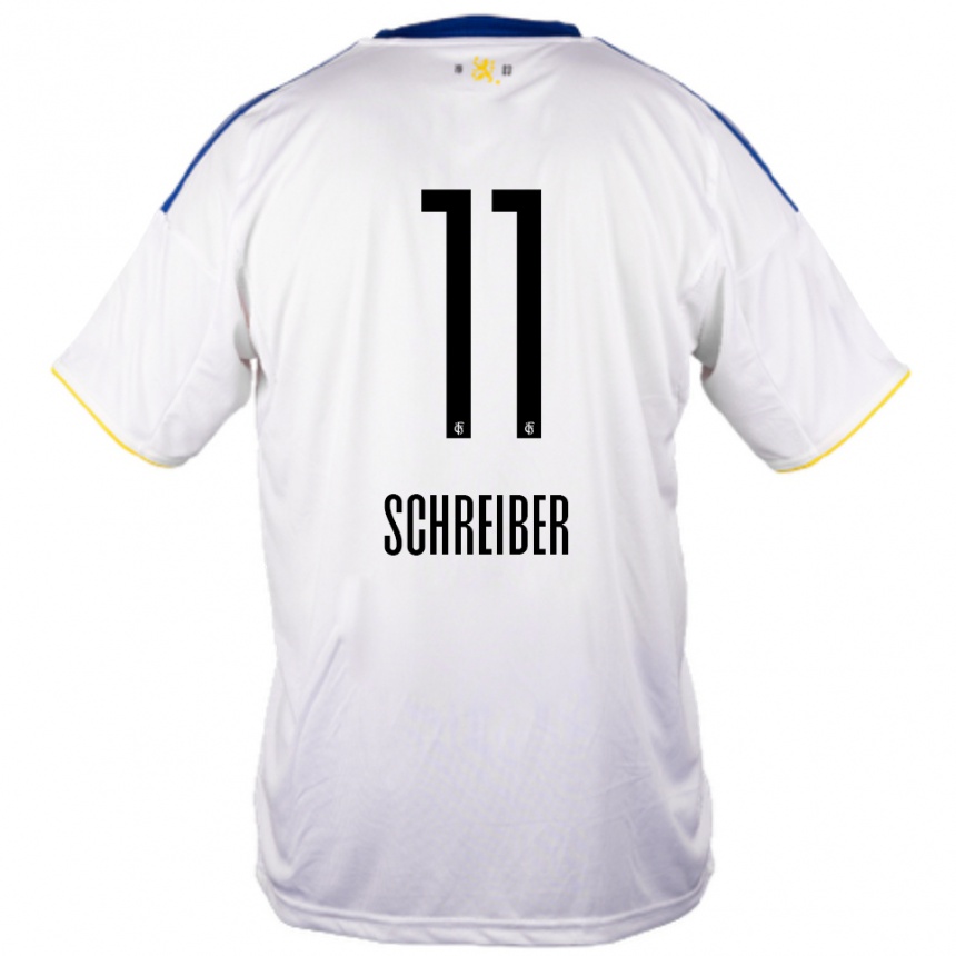 ילדים כדורגל Colin Schreiber #11 לבן כחול צהוב הרחק ג'רזי 2025/26