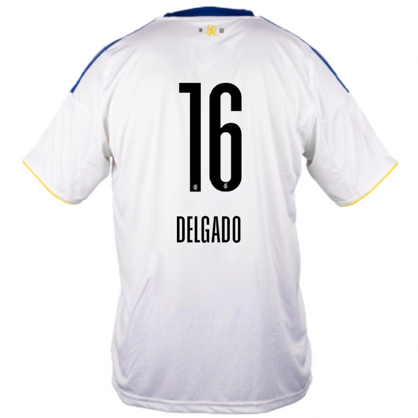 ילדים כדורגל Thierry Delgado #16 לבן כחול צהוב הרחק ג'רזי 2025/26