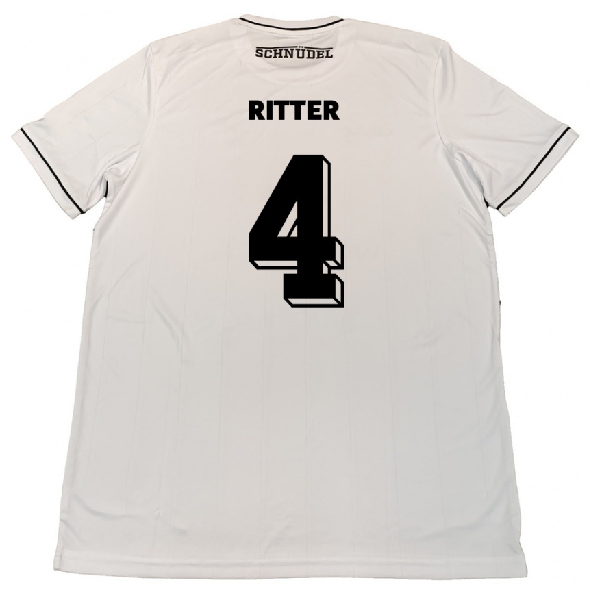 ילדים כדורגל David Ritter #4 לבן שחור הרחק ג'רזי 2025/26