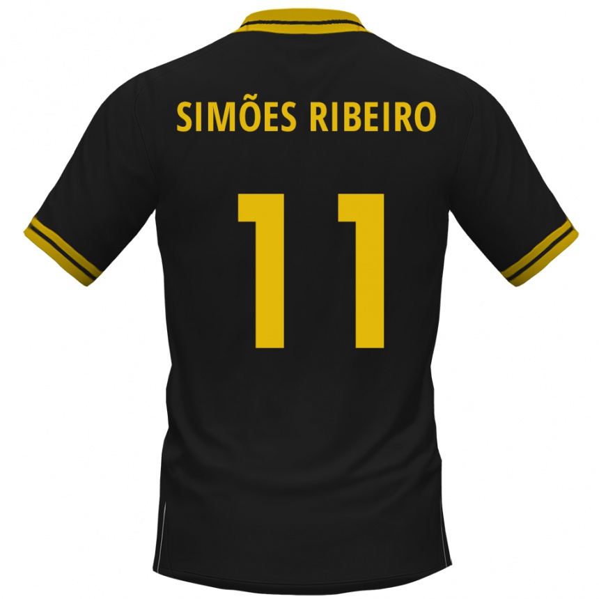ילדים כדורגל Dominik Simões Ribeiro #11 שחור צהוב הרחק ג'רזי 2025/26