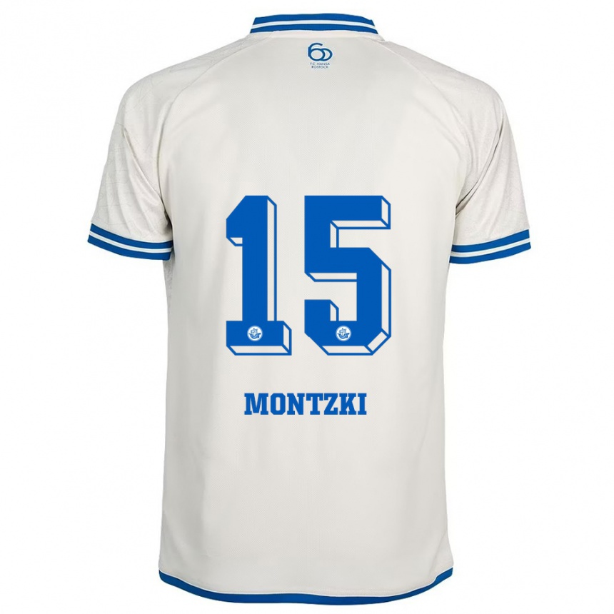 ילדים כדורגל Lara Montzki #15 לבן כחול הרחק ג'רזי 2025/26