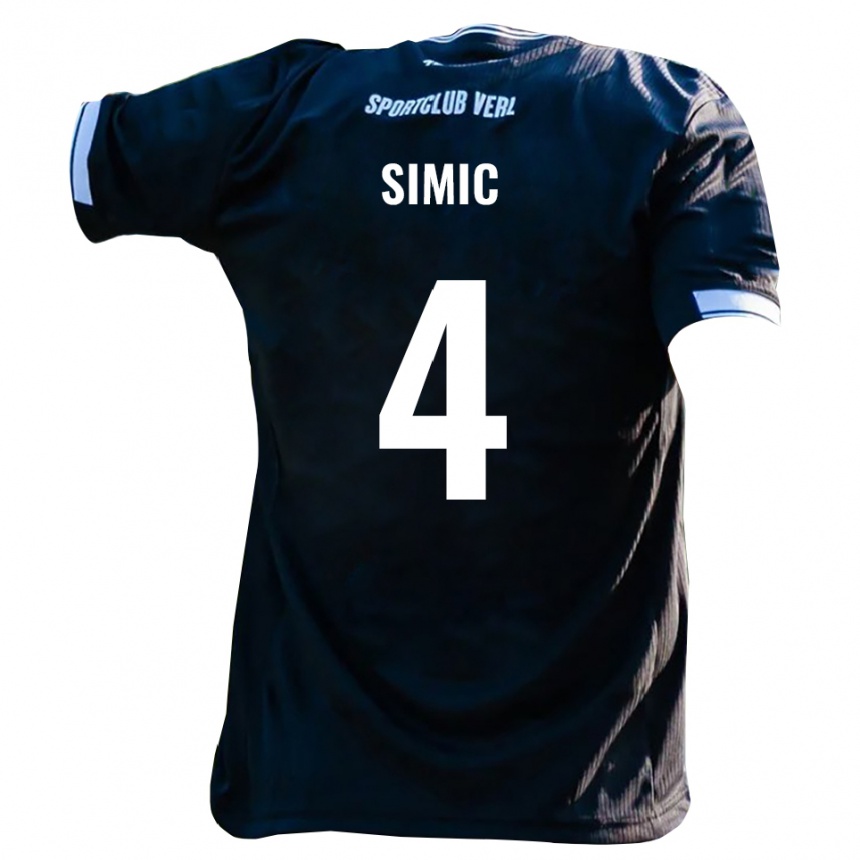 ילדים כדורגל Dennis Simic #4 שחור לבן הרחק ג'רזי 2025/26