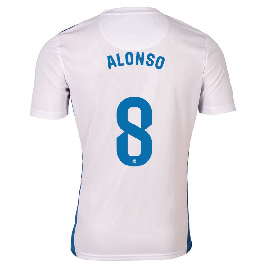 גברים כדורגל חאבי אלונסו #8 לבן כחול ג'רזי ביתית 2025/26