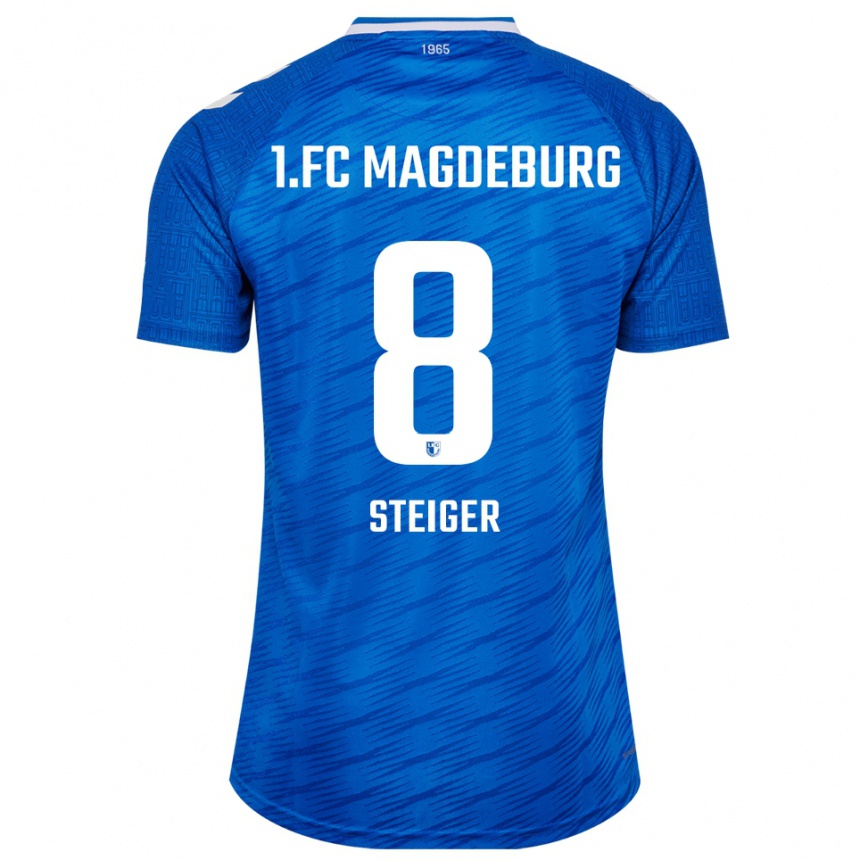 גברים כדורגל Kim Steiger #8 כחול לבן ג'רזי ביתית 2025/26