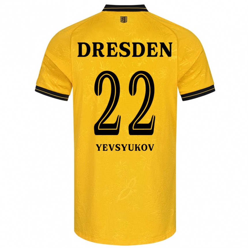 גברים כדורגל Demyd Yevsyukov #22 צהוב שחור ג'רזי ביתית 2025/26