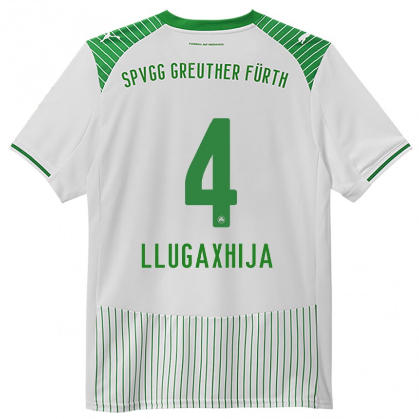 גברים כדורגל Florian Llugaxhija #4 לבן ירוק ג'רזי ביתית 2025/26