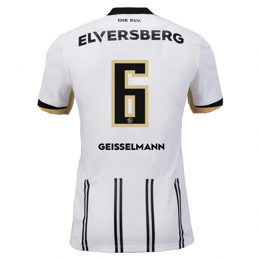 גברים כדורגל Emil Geißelmann #6 לבן שחור ג'רזי ביתית 2025/26