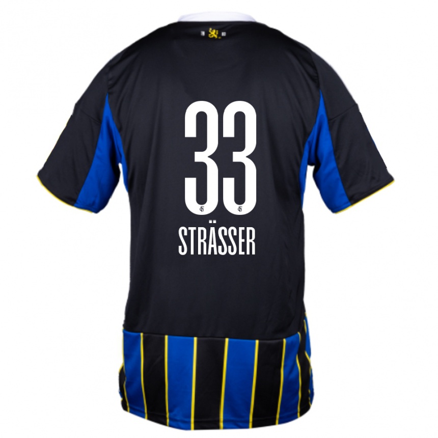 גברים כדורגל Jannick Strässer #33 כחול שחור צהוב ג'רזי ביתית 2025/26